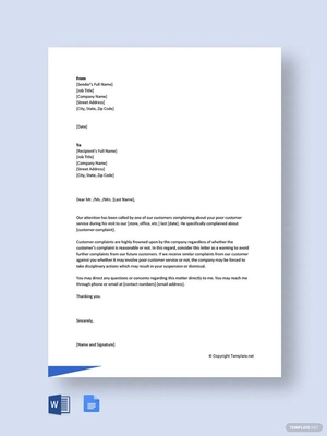 Warning Letter to Employee for Customer Complaint