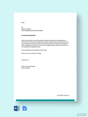 Warning Letter to Tenant for Violations