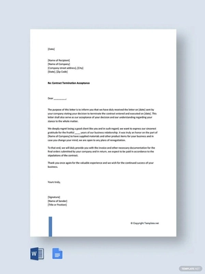 Contract Termination Acceptance Letter Template
