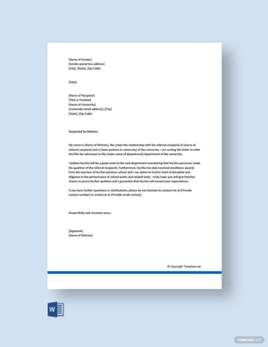 Family Reference Letter for School Template