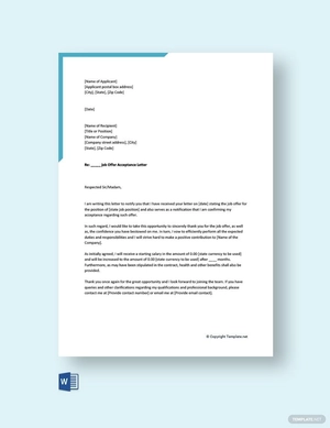 Simple Job Offer Acceptance Letter