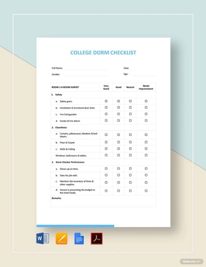 College Dorm Room Checklist Template