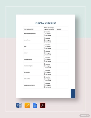 Funeral Checklist Template Funeral Checklist Template