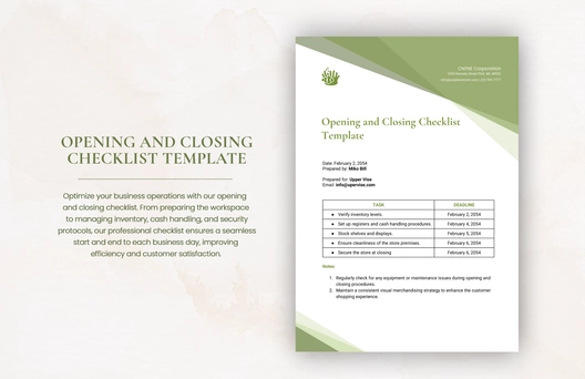 Opening and Closing Checklist Template