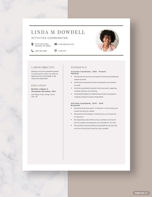 Activities Coordinator Resume