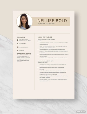 Activity Assistant Resume