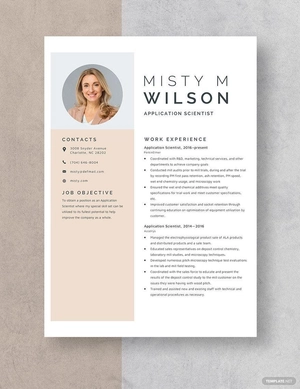Application Scientist Resume