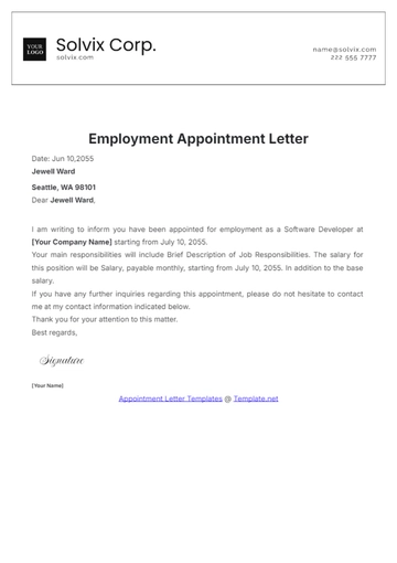 Free Employment Appointment Letter Template to Edit Online