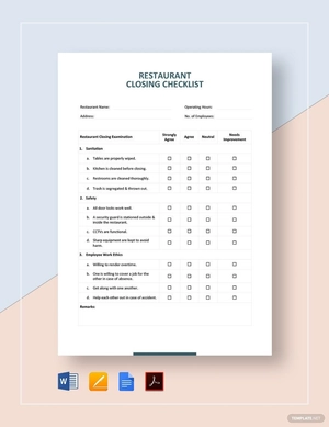 Restaurant Closing Checklist Template
