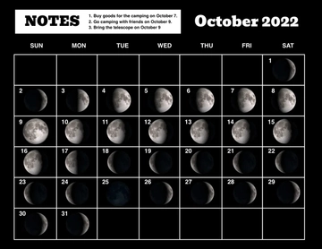 Free October 2022 Calendar With Moon Phases Template to Edit Online