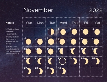 Free November 2022 Calendar With Moon Phases Template to Edit Online