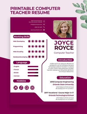 Printable Computer Teacher Resume
