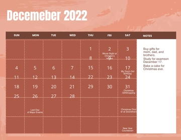 Free Simple December 2022 Calendar Template to Edit Online