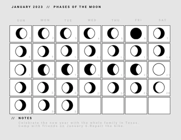 Free January 2023 Calendar With Moon Phases Template to Edit Online