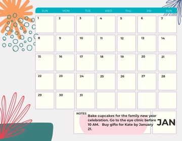 Free Floral January 2023 Calendar Template to Edit Online