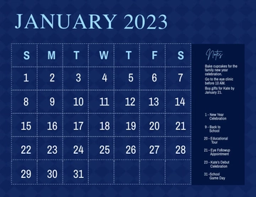 Free Blue January 2023 Calendar Template to Edit Online