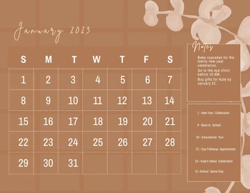 Free Calligraphy January 2023 Calendar Template to Edit Online