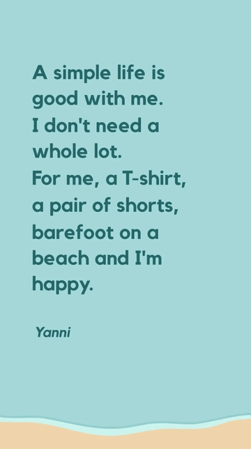 Yanni's Simple Joy: Beach, Shorts, and Happiness Quote