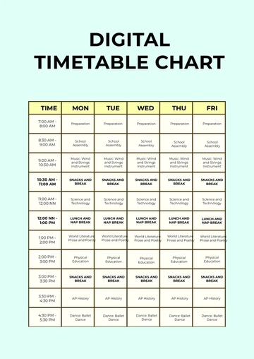 Free Digital Timetable Chart Template to Edit Online