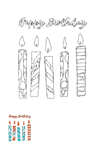 Free Watercolor Happy Birthday Candle Coloring Page Template to Edit Online