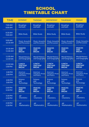 Free School Timetable Chart Template to Edit Online