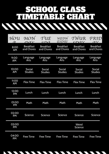 Free School Class Timetable Chart Template to Edit Online