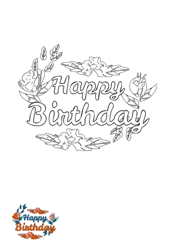 Free Watercolor Floral Happy Birthday Coloring Page Template to Edit Online