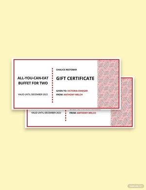 Gift Certificate for Restaurant Template