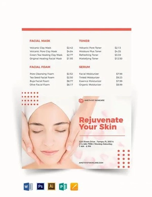 Skin Care Price list Template