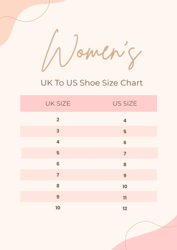 Free Women's Uk To Us Shoe Size Chart Template to Edit Online
