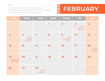Free Simple February 2023 Calendar Template to Edit Online