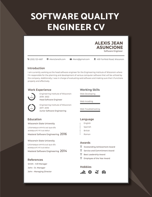 Software Quality Engineer CV Template