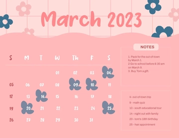 Free Cute March 2023 Calendar Template to Edit Online