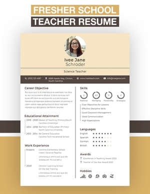 Fresher School Teacher Resume Format