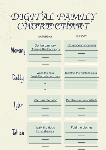 Free Digital Family Chore Chart Template to Edit Online