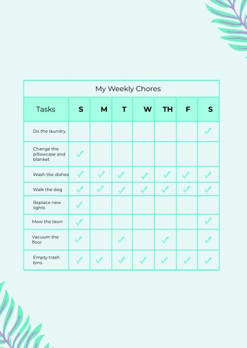 Free Modern Weekly Chore Chart Template to Edit Online