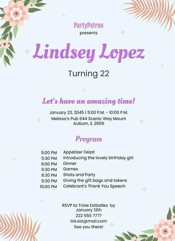Free Ladies Birthday Party Program Template to Edit Online