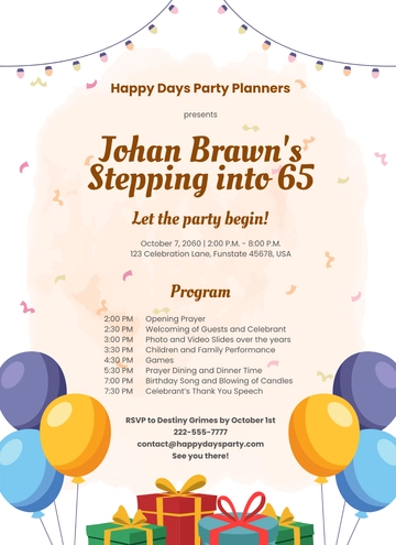 Free 65th Birthday Party Program Template to Edit Online
