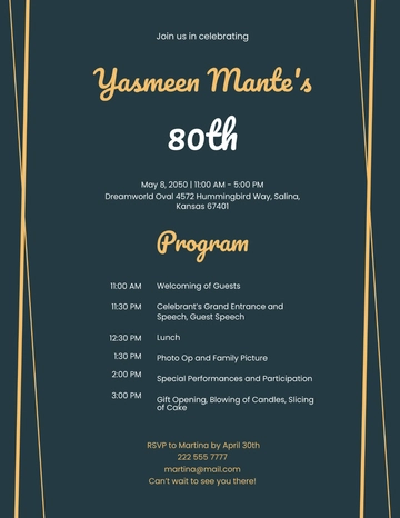 Free 80th Birthdays Party Program Template to Edit Online