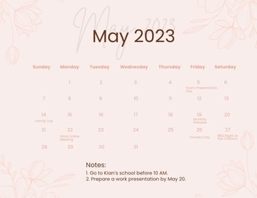 Free Floral May 2023 Calendar Template to Edit Online