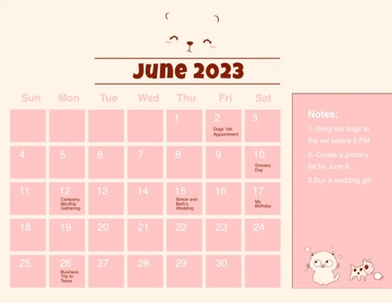 Free Cute June 2023 Calendar Template to Edit Online
