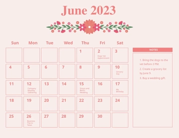 Free Floral June 2023 Calendar Template to Edit Online