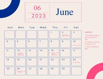 Free Colorful June 2023 Calendar Template to Edit Online