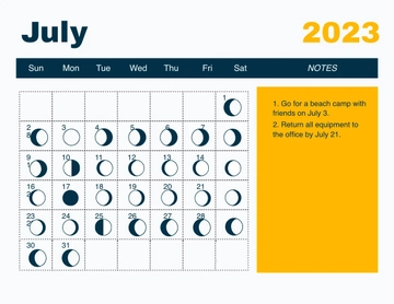 Free July 2023 Calendar With Moon Phases Template to Edit Online