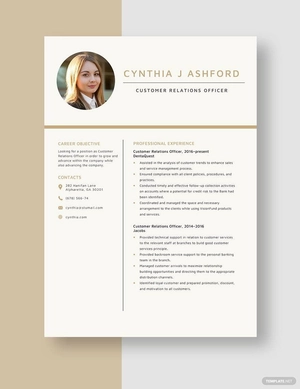 Customer Relations Officer Resume