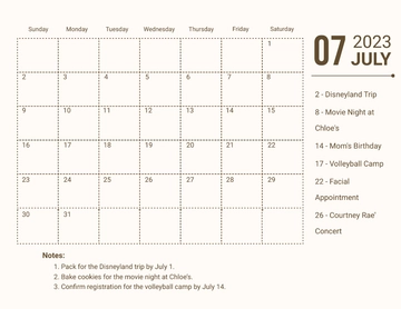 Free Printable July 2023 Monthly Calendar Template to Edit Online