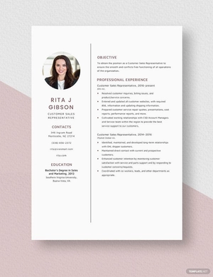 Customer Sales Representative Resume