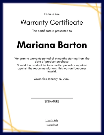 Free Sample Warranty Certificate Template to Edit Online