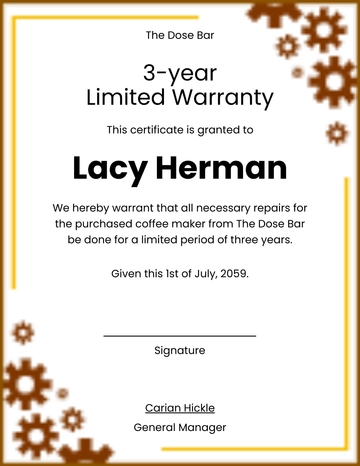 Free Machine Warranty Certificate Template to Edit Online