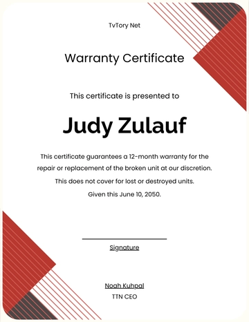 Free 1 Year Warranty Certificate Template to Edit Online